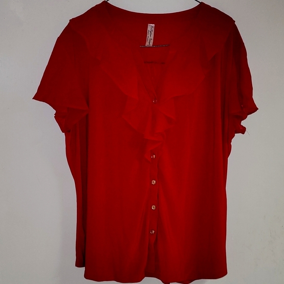 Perception Red Button Front Blouse